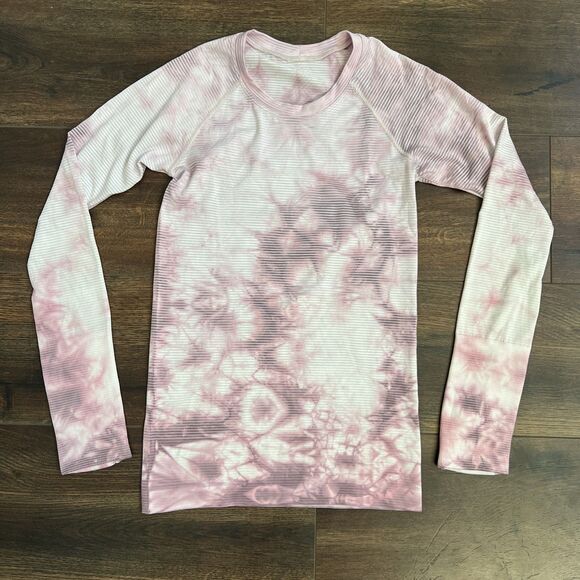 Lululemon Swiftly Tech Size 4 Long Sleeve 2.0 Shibori Stripe Pink Taupe Tie Dye - Picture 1 of 14